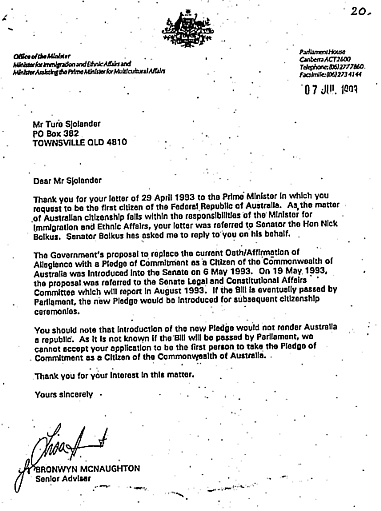CLICK ON THIS LETTER: Paul Keating 1992
