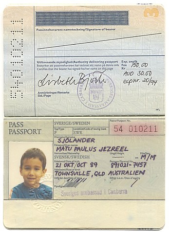 SWEDISH PASSPORT FOR MATU KUNG AF PAULUS JEZREEL SJOLANDER